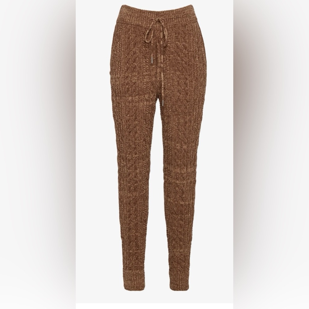 SER.O.YA Lynx Soft Chenille Cabled Knit Jogger With Pockets In Heather Brown